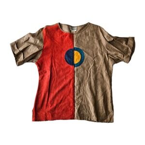 Vtg 70's 80's Samelson & Abrams Suede + Linen Abstract Artsy Mod Eclipse Top M